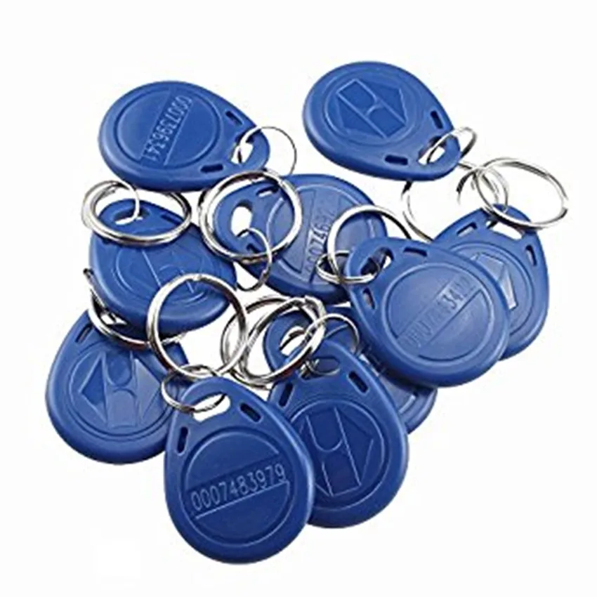 

JCWHACM 50pcs 125KHz Mini RFID Card/Keyfob for Access Control System TK4100 ABS Waterproof Blue Keychains Key Tags