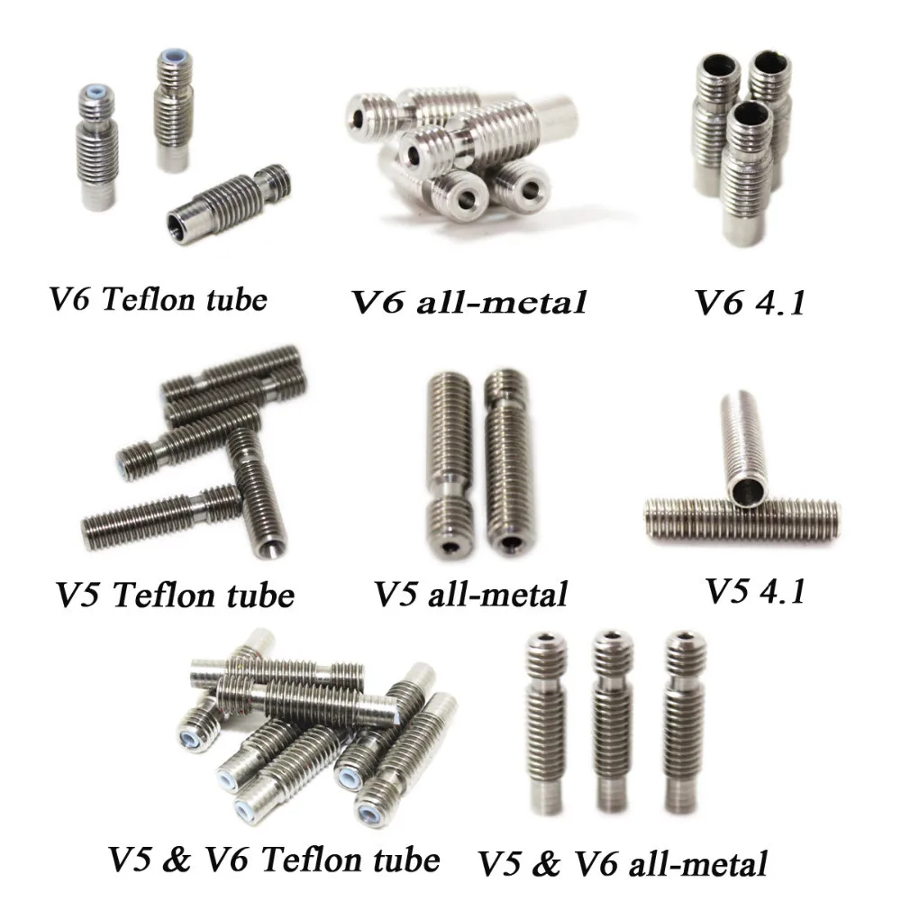 8 نوع! 5 قطع 3D الطابعة فوهة الحلق مع تفلون أنبوب أو جميع المعادن أو 4.1 ملليمتر من خلال حفرة لعام 1.75 أو 3.0 ملليمتر 3D V5 & 3D V6 J-رئيس
