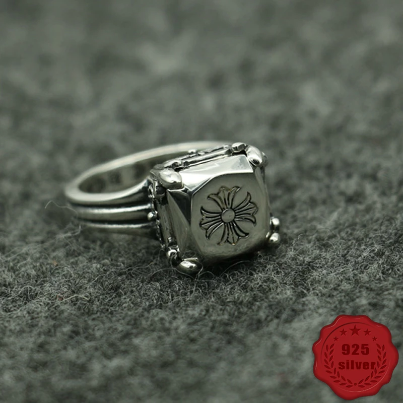 

100% 925 sterling silver ring personality retro fashion hip-hop styling punk style cross anchor creative men's 2018 new hot sale