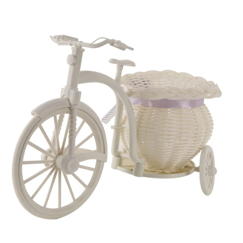 

Nordic Plastic White Tricycle Bike Design Flower Basket Container For Flower Plant Home Weddding Decoration
