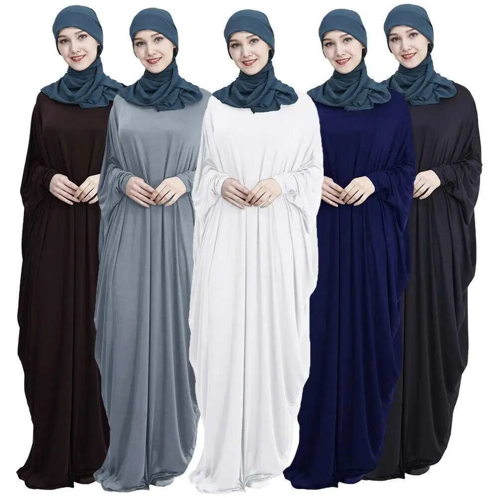 

Abaya Muslim Women Long Dress Jilbab Kaftan Bat Sleeve Casual Loose Arab Maxi Robe Islam Solid Color Gown Prayer Clothes Garment