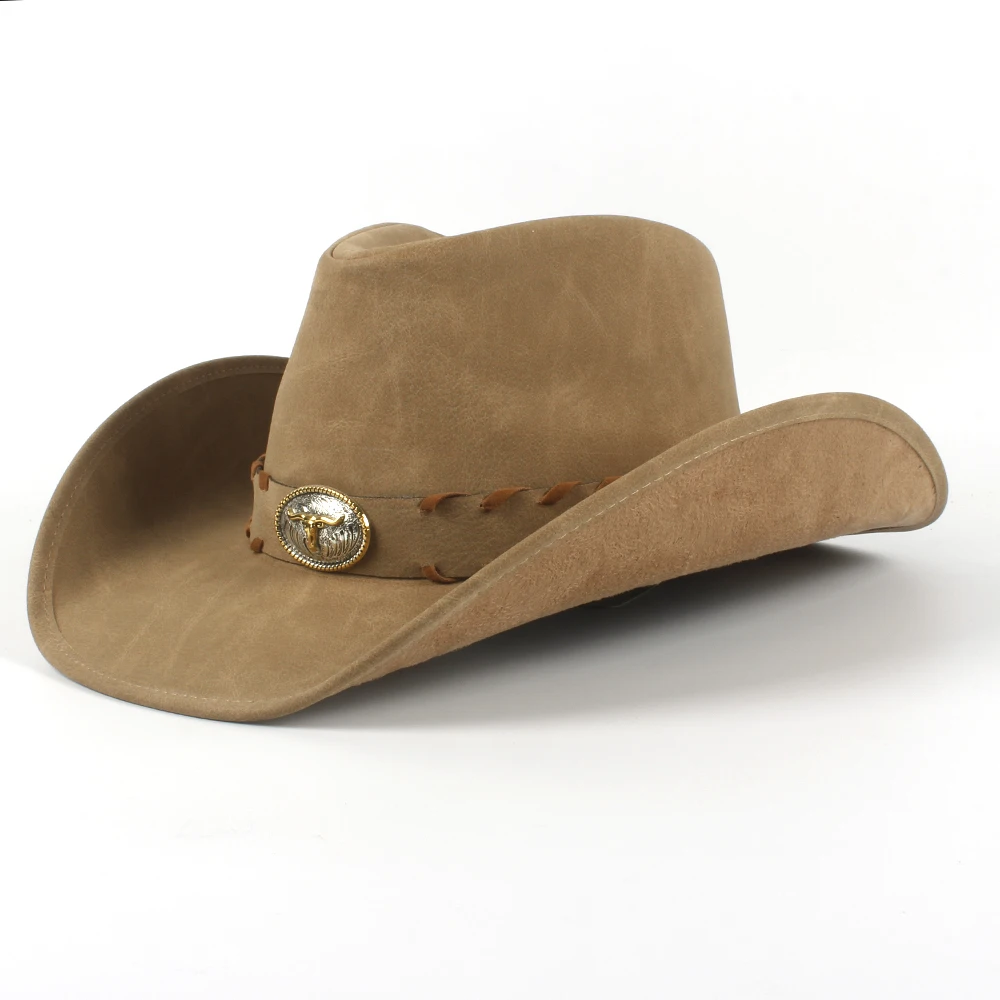 Кожаная мужская западная ковбойская шляпа для папы джентльмена Sombrero Hombre Jazz Шапки размер 58-59 см