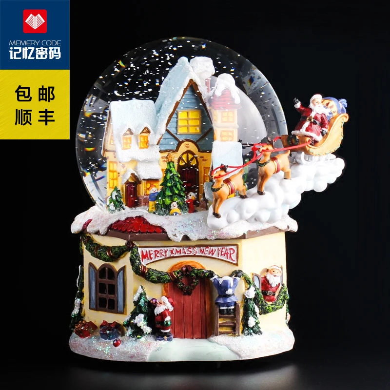 2016 new Christmas lights with snowflakes rotating Castle crystal ball music box | Дом и сад
