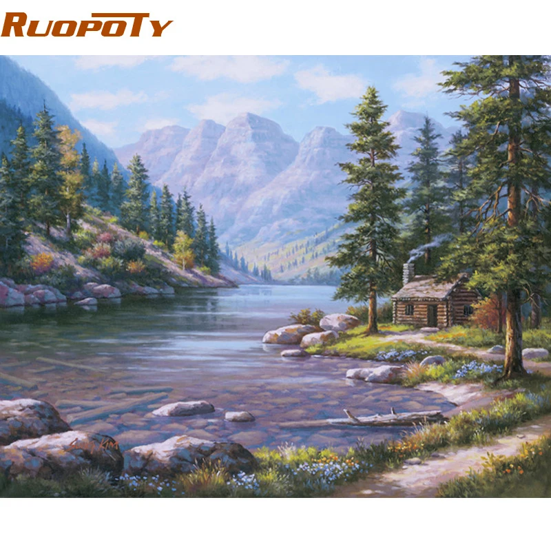 

RUOPOTY Frame Rural Landscape DIY Painting By Numbers Calligraphy Painting Wall Art Picture Coloring By Numbers For Home Decor