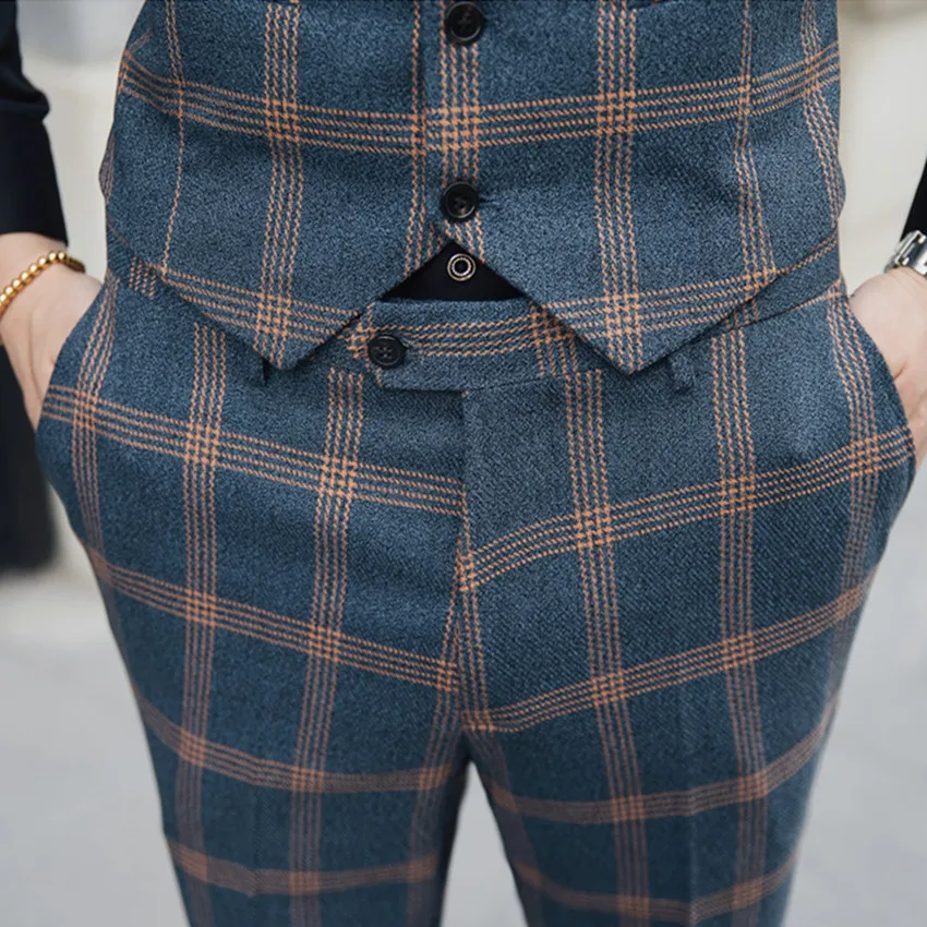 New Fashion Men Plaid Suit 3 Piece Set Size 5XL High Quality Business Banquet Men Wedding Suits Classic Men Jacket + Vest + Pant