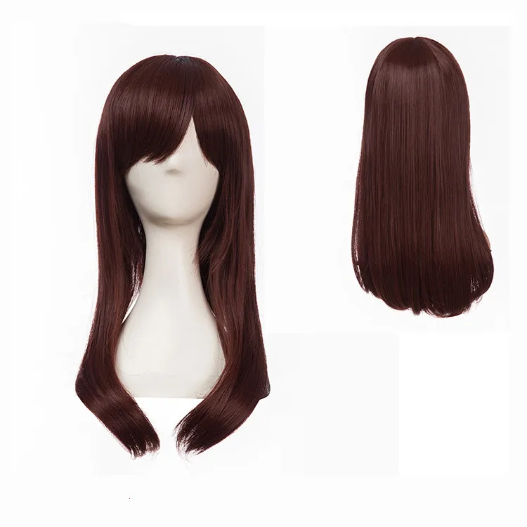 Game Character D.VA Cosplay Wigs Brownish Red Synthetic Hair Peruca DVA Cosplay Long Women Wig