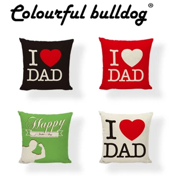 

Wholesale Father's Day Cushion Cover I Love Dad Simple Green Background 43*43cm Pillow Case Office Home Decor Happy Heart Shaped