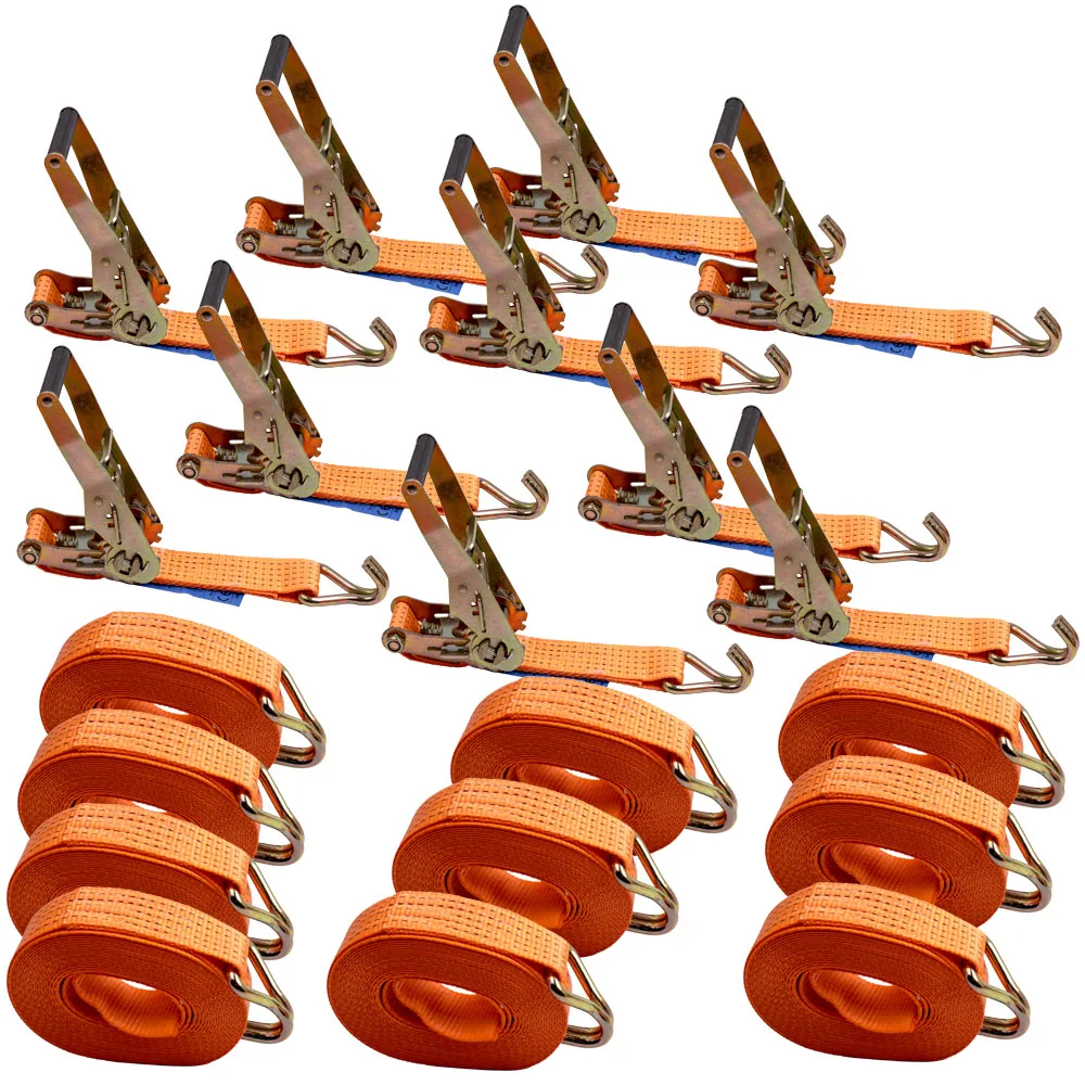 10 X Orange HEAVY DUTY RATCHET TIE DOWN STRAPS 50MM WIDE 8M LONG CARGO