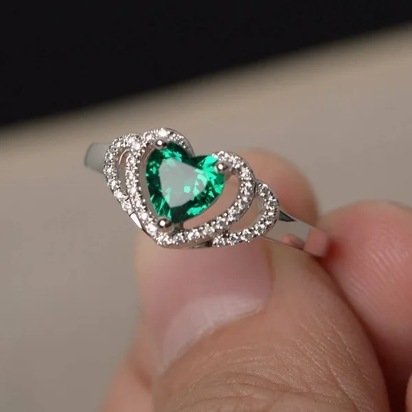 

New arrival green zircon heart ring for women fashion jewelry wedding engagement ring wholesale