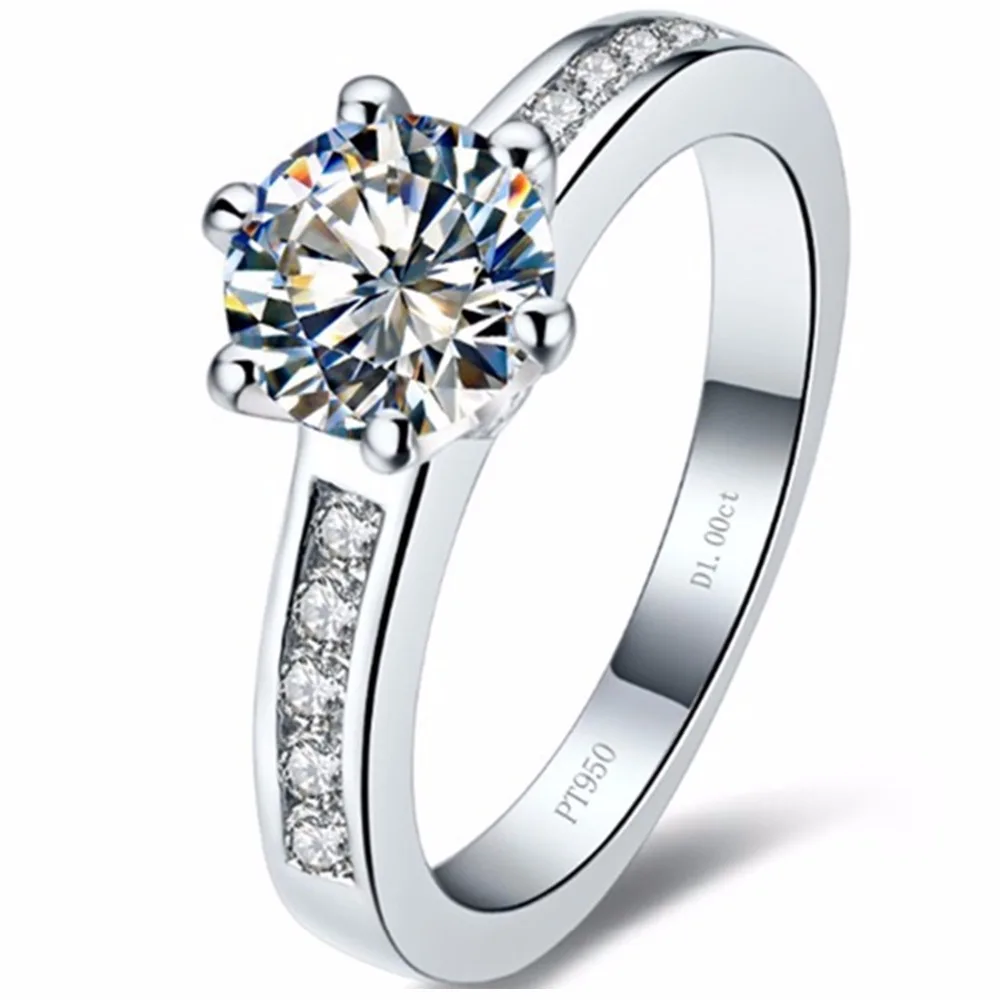 

Test Positive Classic Moissanite Ring Prongs 1CT Anniversary Ring Moissanite Diamond Jewelry Sterling Silver Ring PT950 Stamped