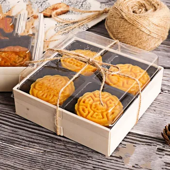 

4 Cavity Moon Cake Paper Boxes Clear Lid Transparent Pastry Yolk Crisp Packing Box Baking Supplies 12*12*5.5 cm 10 Pcs