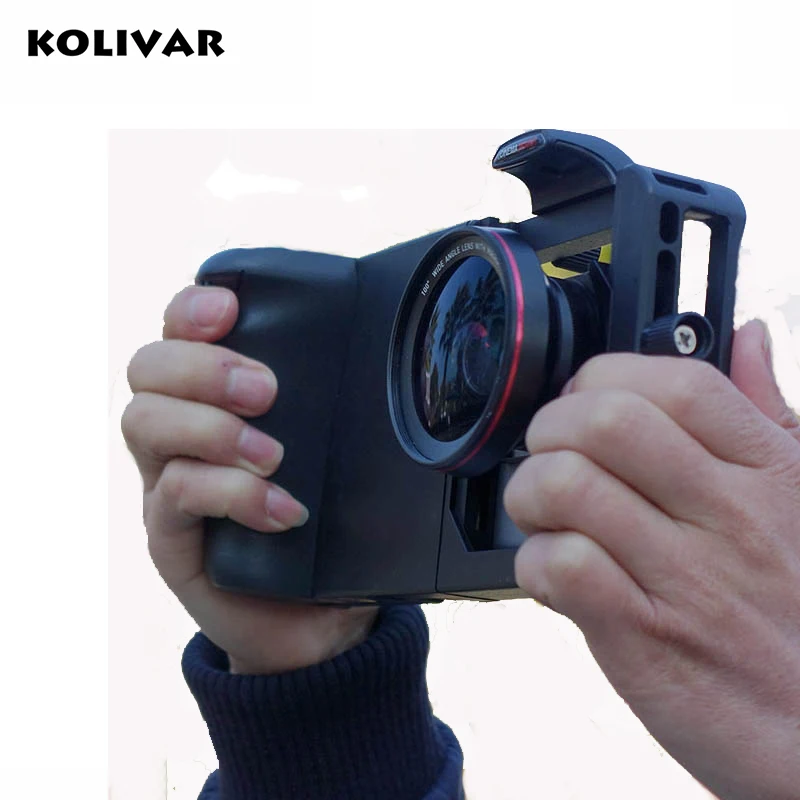 

KOLIVAR Smart Phone Grip Cage with Wide Angle Macro Lens Bluetooth for iPhone Samsung HTC Universal Adjustable Camera Housing