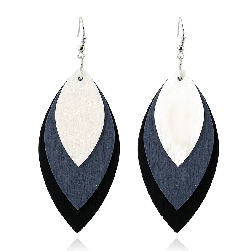 

Wooden Leaves Long Multicolors Earrings Wholesale Promotion Jewelry Europe and America Fashion Trendy Cheap Smiple Earrings