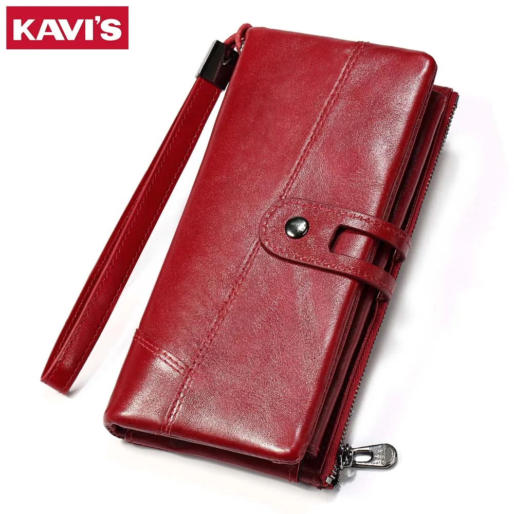 

KAVIS Wallet Genuine Leather Women Purse Clutch Coin Purse Long Walet Portomonee Clamp for Money Bag Handy Strap card holder
