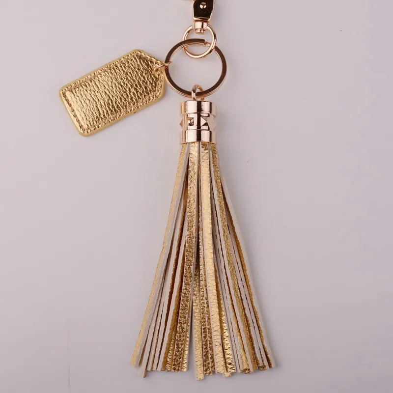 Брелок держатель Ретро ювелирные изделия многоцветный цветок монограммой длинный кожаный брелок для ключей с кисточкой, на сумку кулон брелок для автомобильных ключей, брелок с принтом - Цвет: gold