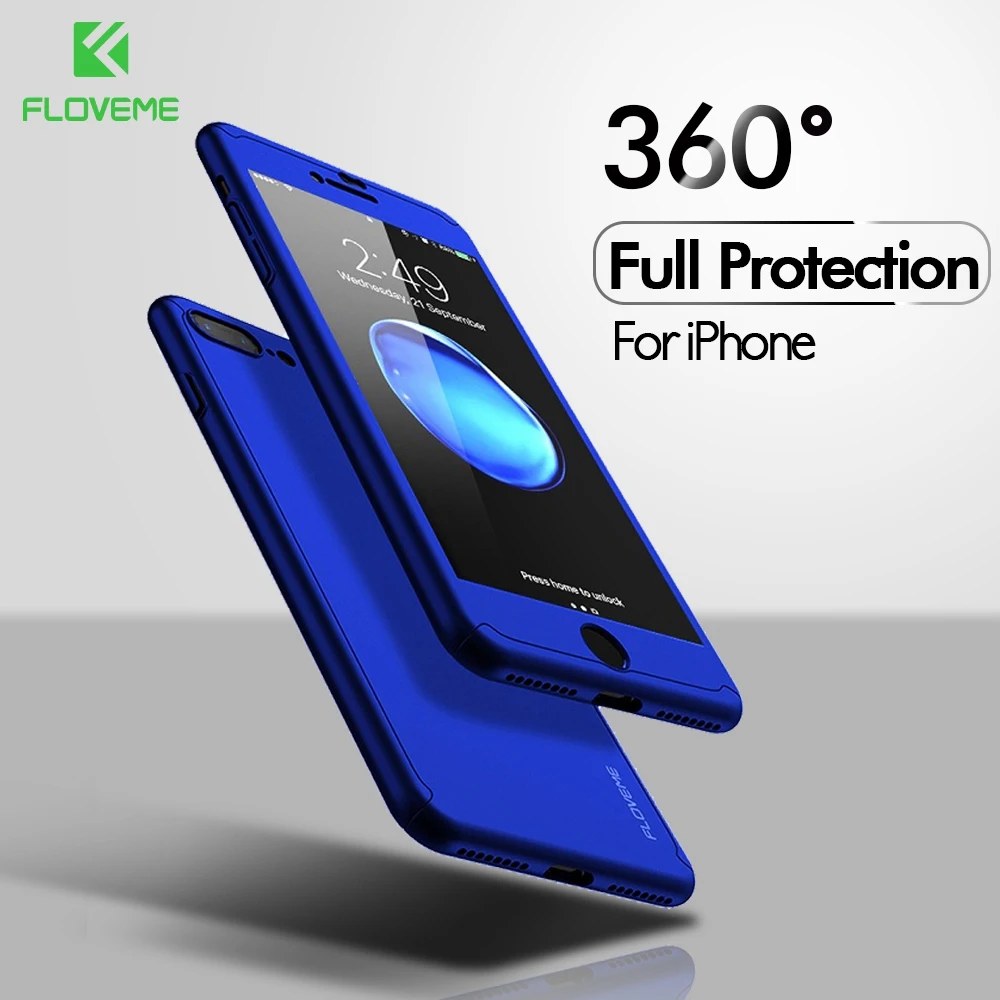 FLOVEME 360 Полное покрытие телефонные чехлы для iPhone 6 6s 7 8 Plus X XR XS Max закаленное стекло