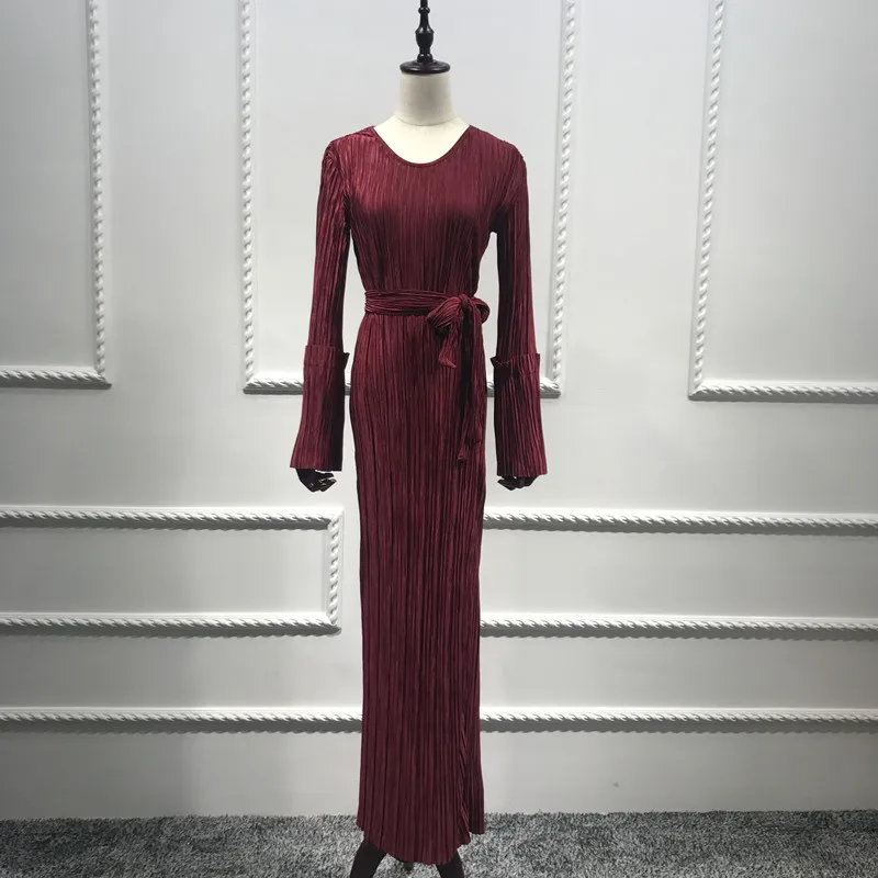 Ceny Moda plisowana sukienka muzułmańska w tym pas abaya islamska odzież z dubaju kaftan marocain sukienka abaya z muślinu arabia saudyjska