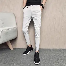 Для мужчин одежда 2018 Лето Фирменная Новинка Slim Fit Для мужчин брюки лодыжки Длина одноцветное Хомбре Лидер продаж уличная повседневные