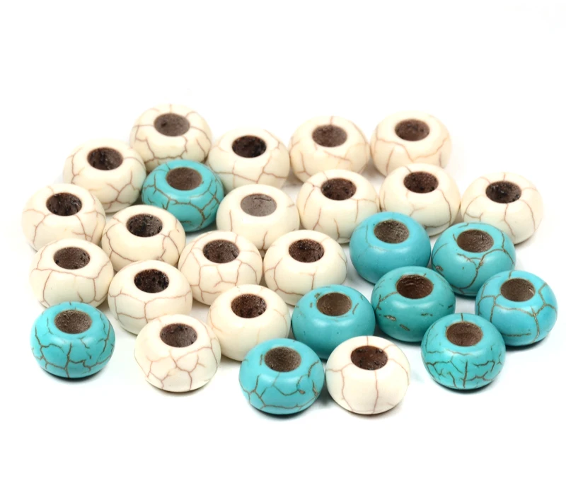 Wholesale Circles Blue White Big Hole Turquoises Bead Natural Stone Beads Loose Spacer Beads For Jewelry Making Diy Bracelet (4)