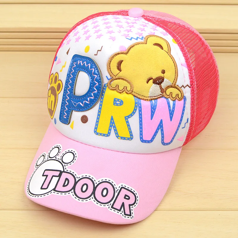Летняя бейсболка, сетчатая Кепка с мультяшным медведем, Детская кепка с защелкой, шапка в стиле хип-хоп для мальчиков и девочек