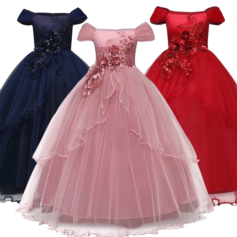

6 12 14 Years Princess Dress Elegant Flower Ball Gown Evening Clothing Kids Dresses for Girls Christmas Party New Year Clothes