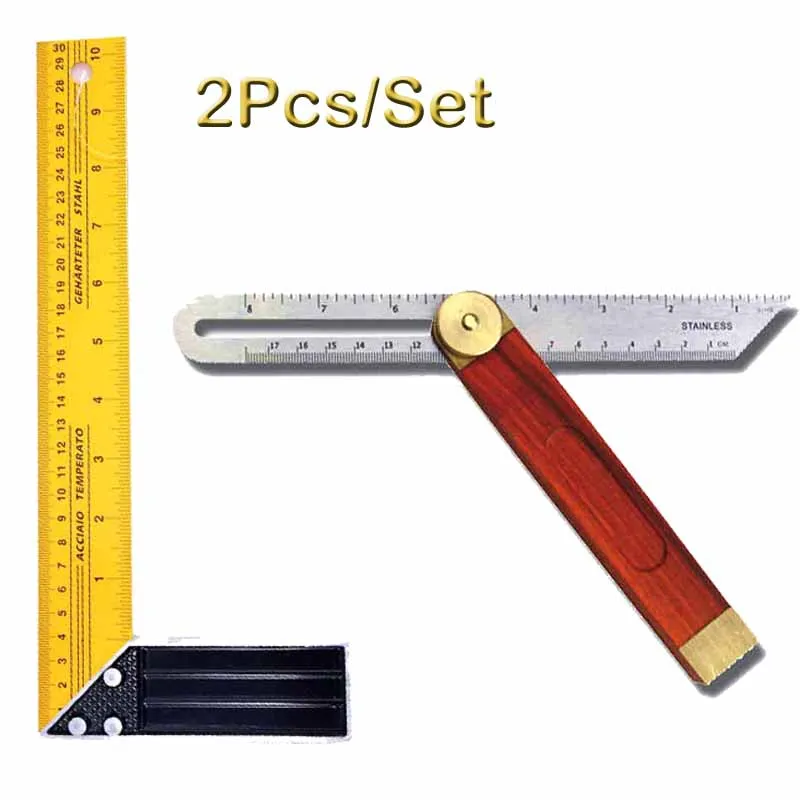 

2 in 1 Angle Rulers Gauges 8" Tri Square 9" Sliding T-Bevel With Wooden Handle Level Measuring Tool