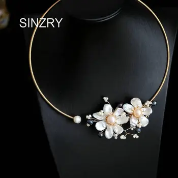 

SINZRY original design handmade Baroque freshwater pearl Elegant flower chokers necklace band for Women bridal jewelry Gift