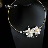 SINZRY オリジナルデザインハンドメイドバロック淡水真珠エレガントなフラワーチョーカーネックレス女性ブライダルジュエリーギフト