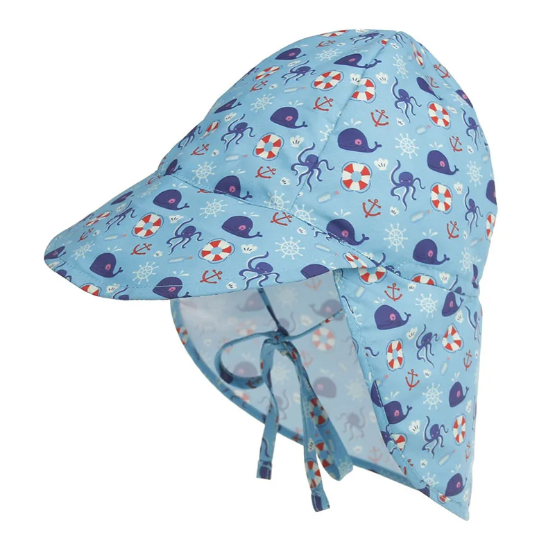 Летний ребенок ВС шляпу детей открытый шеи уха крышка защита от УФ Пляжные кепки для мальчиков и девочек плавательный клапаном Кепки - Цвет: octopus