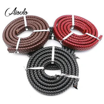 

Aiovlo 1yard/lot 12x6mm Braided Real Leather Cord Bracelet Findings Flat Leather Rope Thread for DIY Jewelry Making Supplies