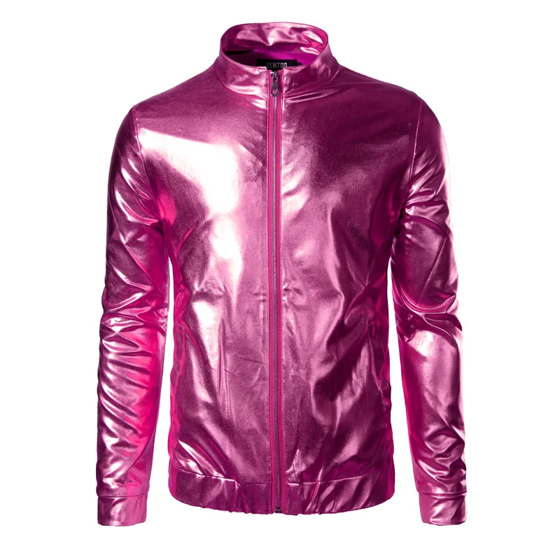 Metallic Coated Jacket Men/Women Brand Design Stand Collar Night Club