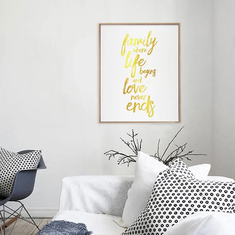 

Family Where Life Begins and Love Never Ends Gold Foil Quotes Home Decor Bedroom Wall Art Foil Posters Love Family Wisdom