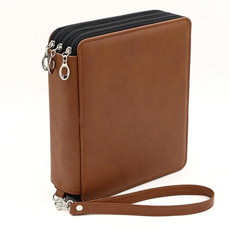Günstige 124 halter 4 Schicht Tragbare PU Leder Schule Bleistifte Fall Große Kapazität Bleistift Tasche Für Farbige Bleistifte Aquarell Kunst Liefert