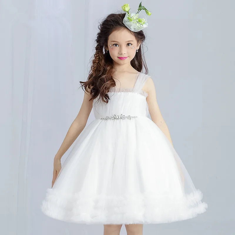 

White Flower Girls Dresses Princess Sleeveless White Christmas Costumes Girls Clothes 4 6 8 10 12 14 Years Old RKF174048