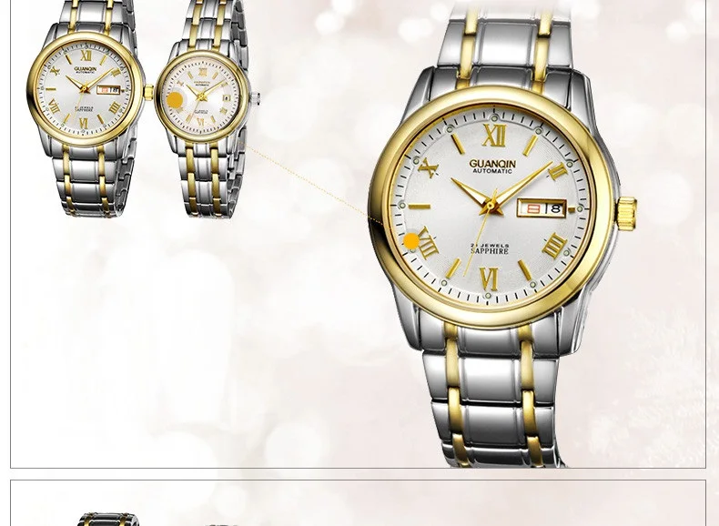 1 Pair GUANQIN Lovers Mechanical Watches Couple Automatic Watch Men Women Clock Auto Date Luminous Waterproof Brand Watch Men (17)