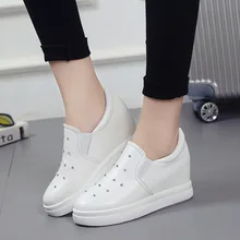 Floral PU Shoes Footwear Scarpe Donna Appliques Slipony Women Shoes Height Increase Girl Female Comfort Slipon