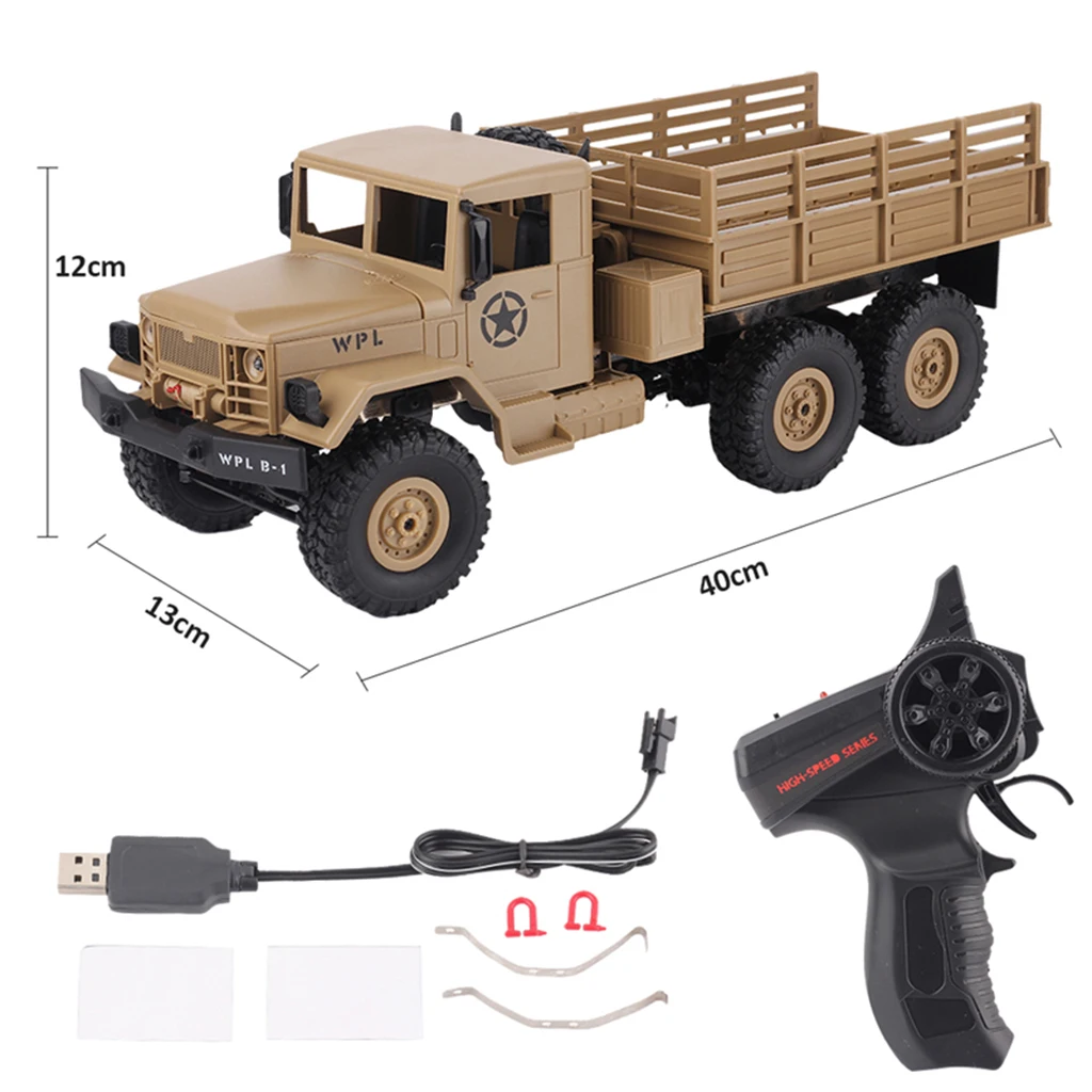 1/16 WPL B-1 2.4G 4WD Off-Road RC Army Truck Rock Crawler Car Electric Vehicel Model Toy Xmas Gifts Yellow