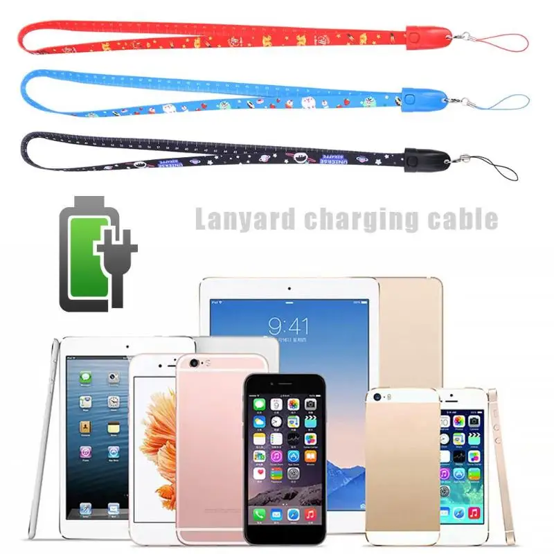  Schwarz/Rot/Blau Cartoon Handy Straps Lanyard Hals Hängen Seil 8 Pin Lade Kabel für Apple iPhone