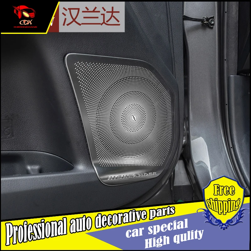 

For Toyota Highlander 2015 car Styling stick stainless steel Car Inside Door Audio Speak Sound Cover decorate car Accessories