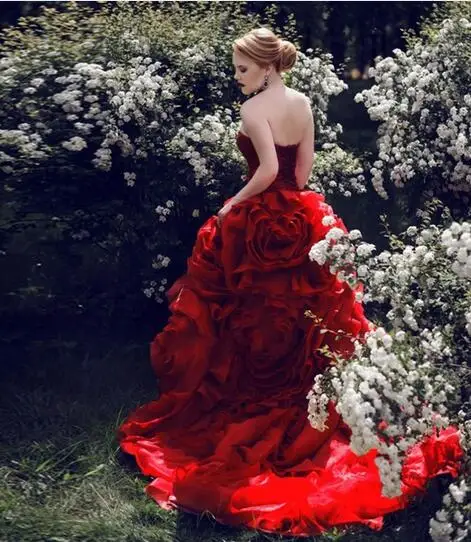 

Vestido de Noiva Vintage 3D Big Flower Long wedding dress 2019 Wine Red wedding gown Strapless Off Shoulder Abendkleider