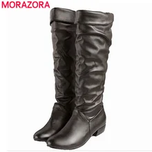 Large size 2016 new arrive Winter Knee high Women Boots Black White Brown flat heels half