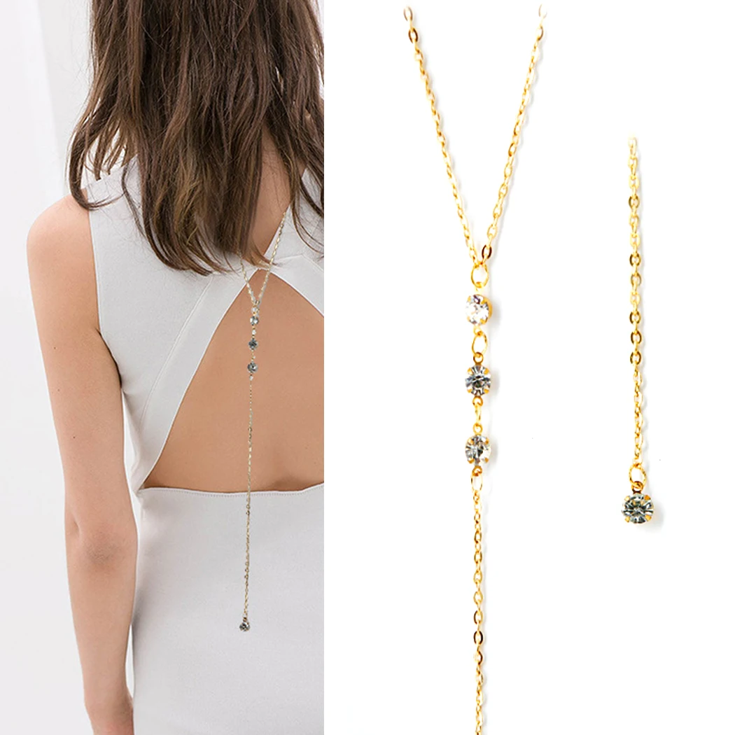 

Women Backdrop Rhinestone Simple Back Necklace Fashion Shiny Backdrop Necklace Body Chain Girl Gift Beach Vacation Necklace