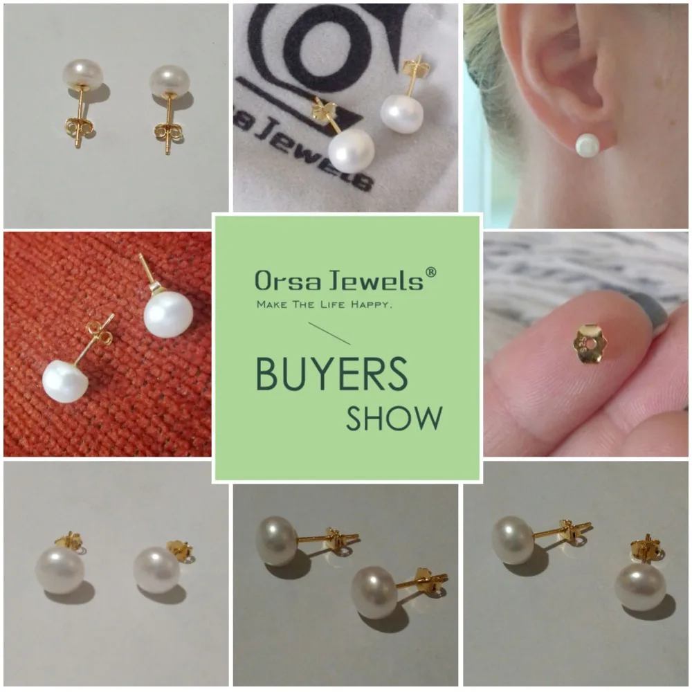 ORSA JEWELS Real 925 Sterling Silver Stud Earrings For Women Genuine Fresh Water Pearl 8 MM Gold-color Female Party Jewelry SE86 - Image 6