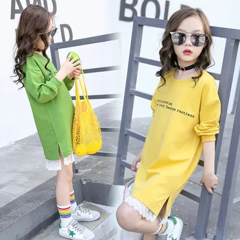 

Teenage Girls Hoodie Dress Long Sleeve Girls Dress with Lace 2020 Autumn New Kids Girls Casual Dresses Girls T-shirt Dress Fall