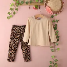2pcs Baby Kids Girls Casual long sleeveTops Shirt Blouses + Leopard Pants Trousers Outfits