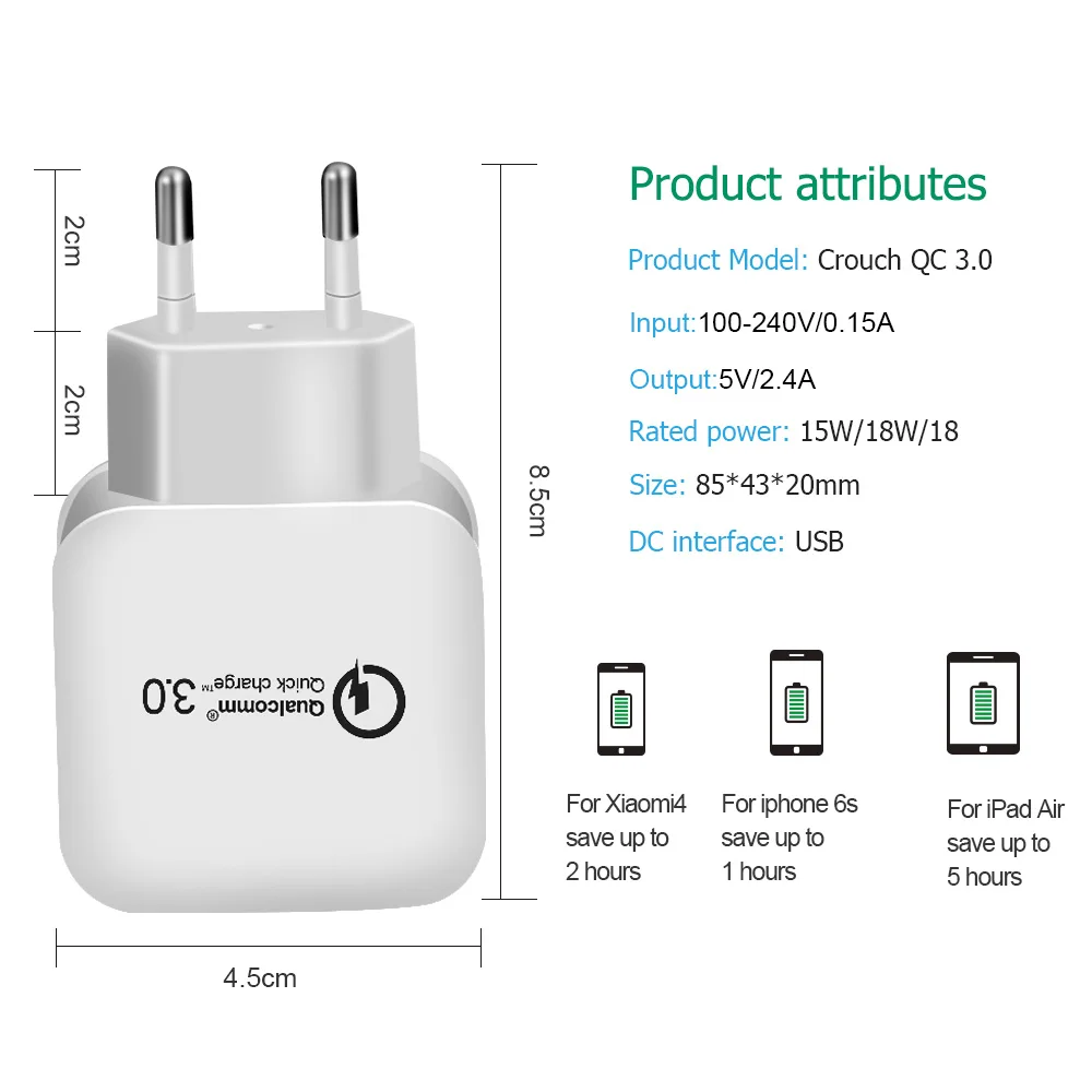 18 Вт Быстрая зарядка 3,0 ЕС вилка зарядное устройство для мобильного телефона быстро настенный USB адаптер для samsung Xiaomi Moto One Vision power USB зарядное устройство s