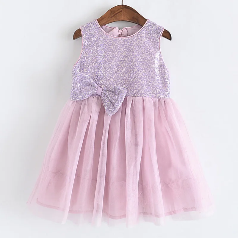 Платья для девочек; коллекция года; новая весенняя детская одежда для девочек; модное милое Сетчатое платье с блестками и бантом; пышное платье принцессы - Цвет: Розовый