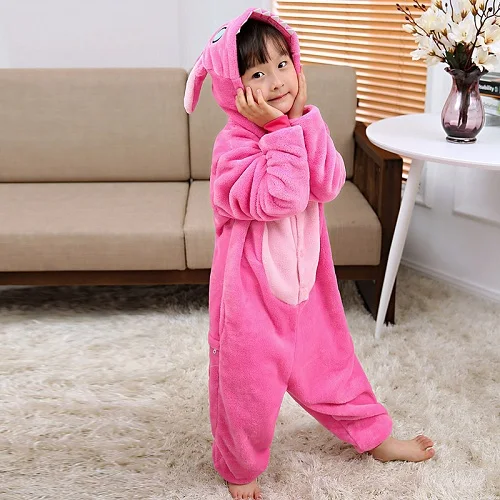 Новогодняя пижама Дети Мальчики Девочки пижамные Детские Onesie Косплей Животные Totoro unicornio Пикачу Динозавр Панда пижама enfant пикачу одежда пижамы для мальчиков девочек домашняя одежда - Цвет: Pink stitch
