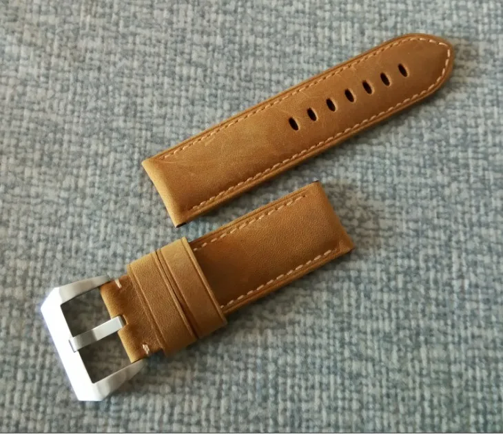 

26mm High quality Cow Leather brown watch strap with 316L Stainless steel Pin buckle 009A