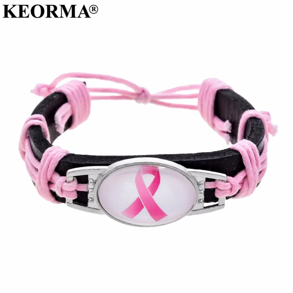 KEORMA NEW Breast Cancer Awareness Medical Alert Leather Pull the